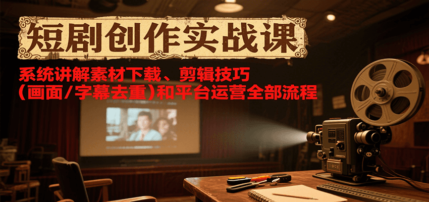 短剧创作实战课，系统讲解素材下载、剪辑技巧（画面/字幕去重）和平台运营全部流程-洛柒笔记