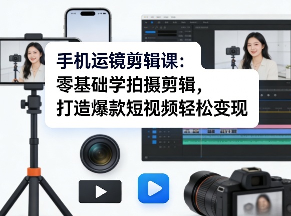 手机运镜剪辑课：零基础学拍摄剪辑，打造爆款短视频轻松变现-洛柒笔记