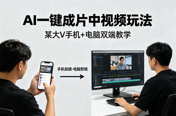 AI一键成片中视频玩法，某大V中视频教学（手机+电脑）-洛柒笔记