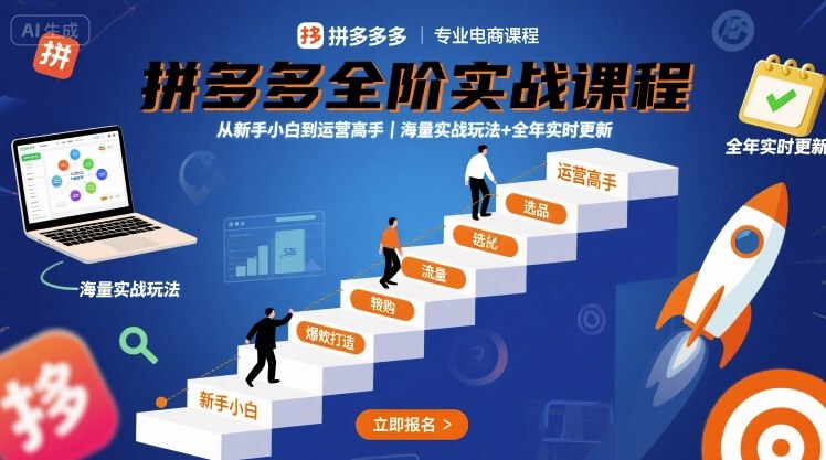 拼多多全阶实战课程，从新手小白到运营高手，海量实战玩法+全年实时更新【2025年9月更新】-洛柒笔记