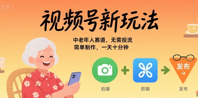 视频号新玩法，中老年人赛道，无需投流，简单制作，一天十分钟，月入1W-洛柒笔记