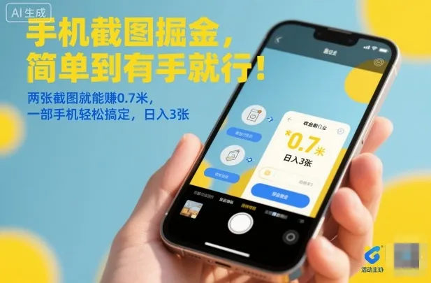 手机截图掘金，简单到有手就行！两张截图就能賺0.7米，一部手机轻松搞定，日入3张-洛柒笔记