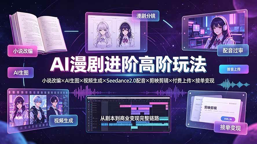 （19430期）AI漫剧进阶高阶玩法：小说改编×AI生图×视频生成×Seedance2.0配音×剪映剪辑×付费上传×接单变现-洛柒笔记