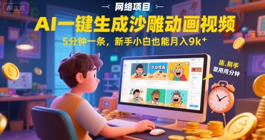 AI一件生成沙雕动画视频，5分钟一条，新手小白也能月入9k+-洛柒笔记