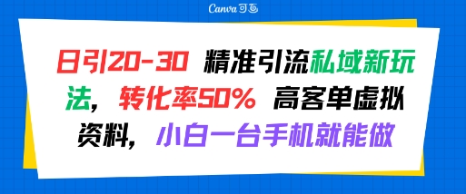 日引 20-30 精准引流私域新玩法，转化率50% 高客单虚拟资料，小白一台手机就能做-洛柒笔记