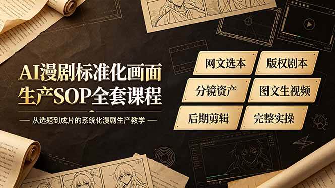 （19401期）AI漫剧标准化画面生产SOP全套课程-更新，网文选本版权剧本分镜资产全覆盖，图文生视频后期剪辑完整实操教学-洛柒笔记