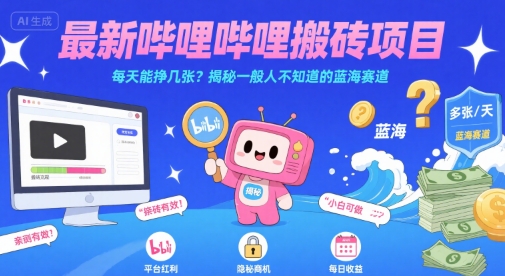 最新哔哩哔哩上B站搬砖项目，每天能挣几张？揭秘一般人不知道的蓝海赛道-洛柒笔记