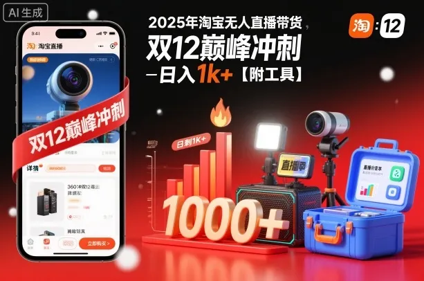 2025年淘宝无人直播带货，冲刺双12，日入1k+【附工具】-洛柒笔记