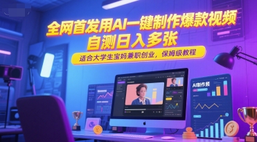 全网首发用AI一键制作爆款视频，自测日入多张，适合大学生宝妈兼职创业，保姆级教程-洛柒笔记