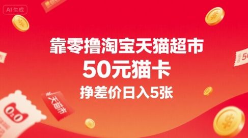 靠零撸淘宝天猫超市50元猫卡，挣差价日入5张-洛柒笔记