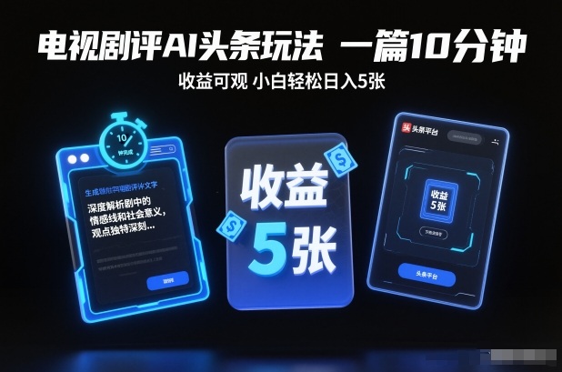 电视剧评AI头条玩法，一篇10分钟，收益可观，小白轻松日入5张+【独家】-洛柒笔记