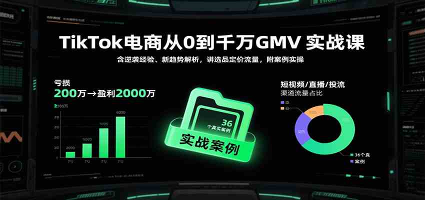 TikTok电商从0到千万GMV实战课，含逆袭经验、新趋势解析，讲选品定价流量，附案例实操-洛柒笔记