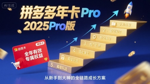 拼多多年卡2025Pro版，五大板块从认知到基础、从推广到活动、从活动到玩法-洛柒笔记