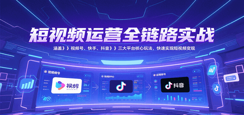 短视频运营全链路实战，涵盖视频号、快手、抖音三大平台核心玩法，快速实现变现！-洛柒笔记