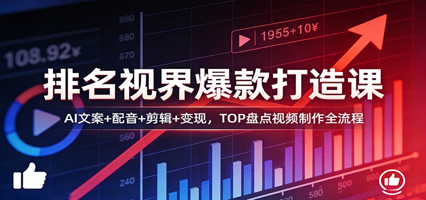 排名视界爆款打造课：AI文案+配音+剪辑+变现，TOP盘点视频制作全流程-洛柒笔记