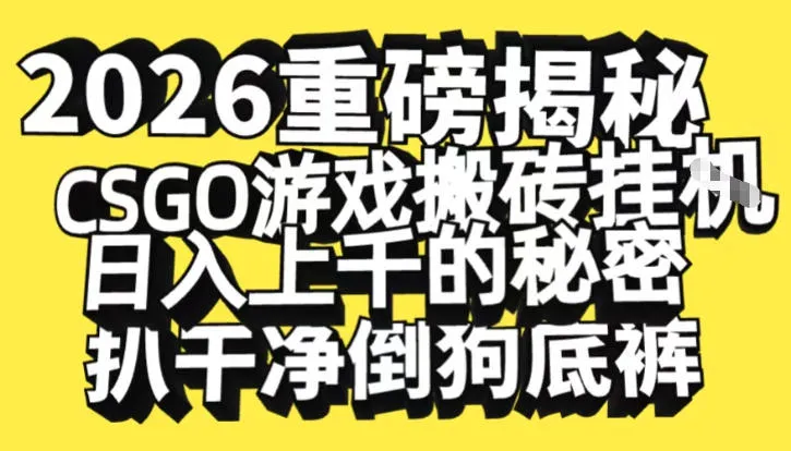 2026开年重磅解密，CSGO游戏搬砖挂G日入1k+的秘密，把倒狗的底裤扒干-洛柒笔记