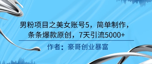 男粉项目之美女账号5，简单制作，条条爆款原创，7天引流5000+-洛柒笔记