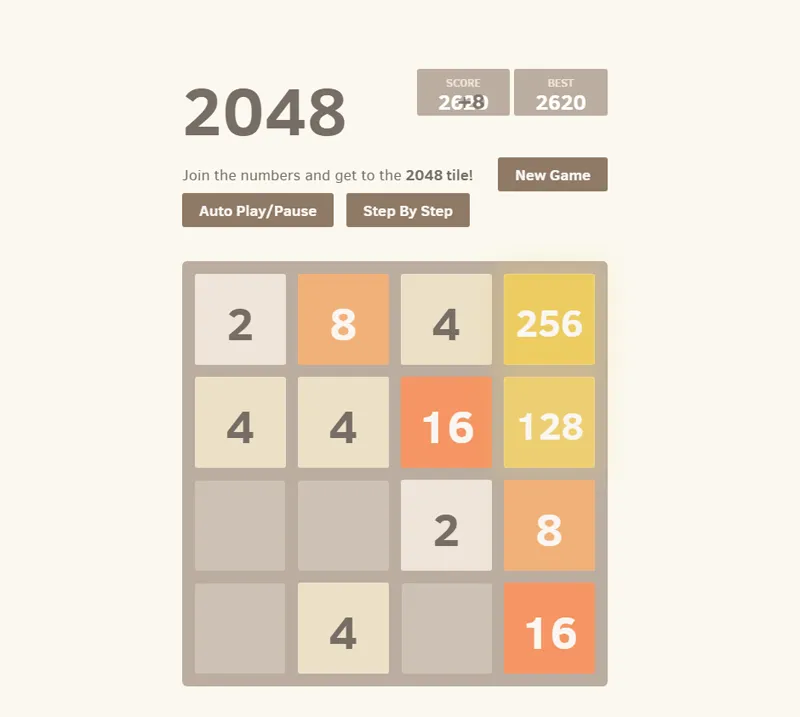 HTML+JS开发的2048方块游戏网页源码(带AI功能)-洛柒笔记