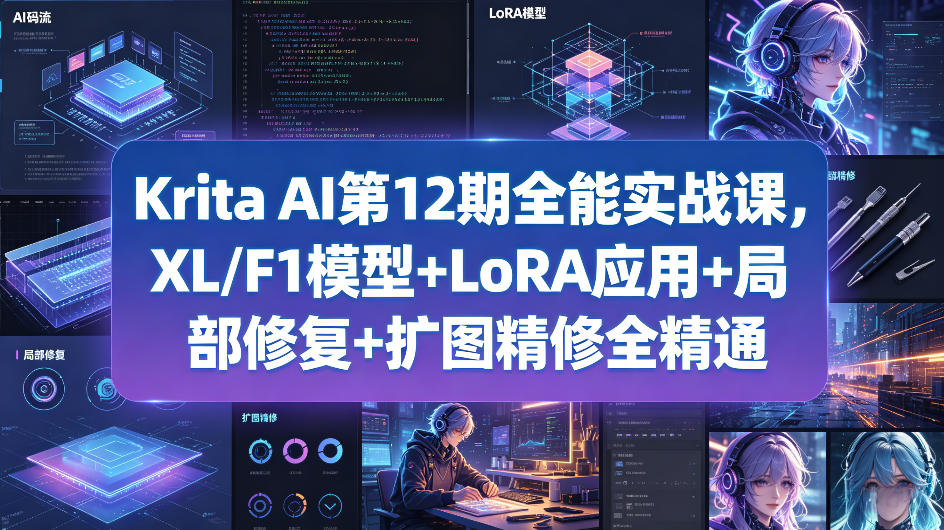 Krita AI第12期全能实战课，XL/F1模型+LoRA应用+局部修复+扩图精修全精通-洛柒笔记