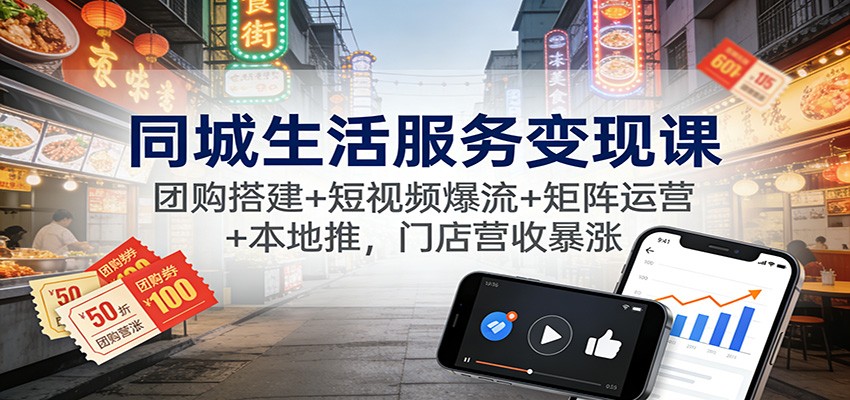 同城生活服务变现课：团购搭建+短视频爆流+矩阵运营+本地推，门店营收暴涨-洛柒笔记