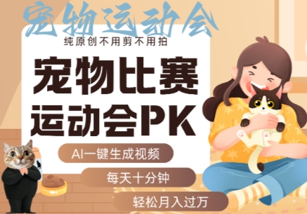 AI一键生成宠物比赛运动会PK视频，纯原创不用剪不用拍，每天十分钟，轻松月入过1W+-洛柒笔记