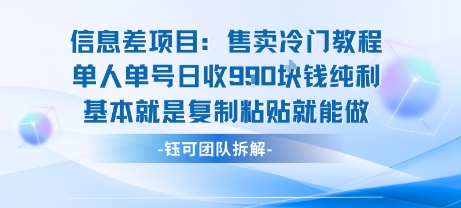 信息差项目：售卖冷门教程单人单号日收9张纯利基本就是复制粘贴就能做-洛柒笔记