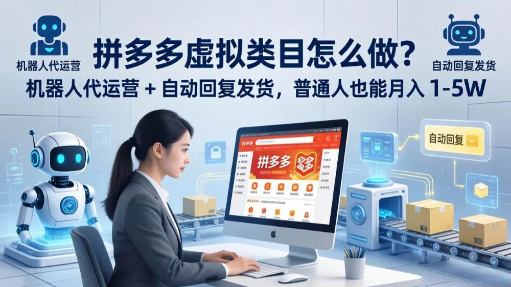 拼多多虚拟类目怎么做？机器人代运营 + 自动回复发货，普通人也能月入 1-5W-洛柒笔记