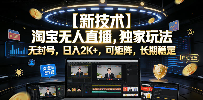 【新技术】淘宝无人直播，独家玩法，无封号，日入2K+，可矩阵，长期稳定【揭秘】-洛柒笔记