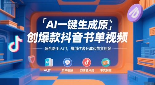 AI一键生成原创爆款抖音书单视频，适合新手入门，撸创作者分成和带货佣金【揭秘】-洛柒笔记