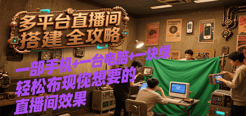 多平台直播间搭建全攻略，一部手机+一台电脑+一块绿布轻松实现你想要的直播间效果-洛柒笔记
