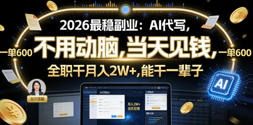 2026最稳副业：AI代写，不用动脑，当天见钱，一单600，全职干月入2W+，能干一辈子-洛柒笔记