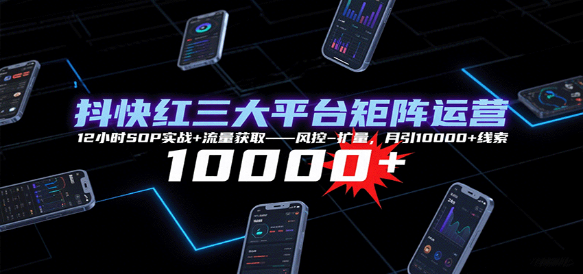 抖快红三大平台矩阵运营，12小时SOP实战+流量获取-风控-扩量，月引10000+线索-洛柒笔记