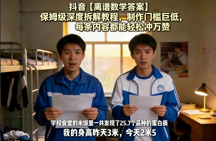 抖音【离谱数学答案】保姆级深度拆解教程，制作门槛巨低，每条内容都能轻松冲万赞，附详细步骤-洛柒笔记