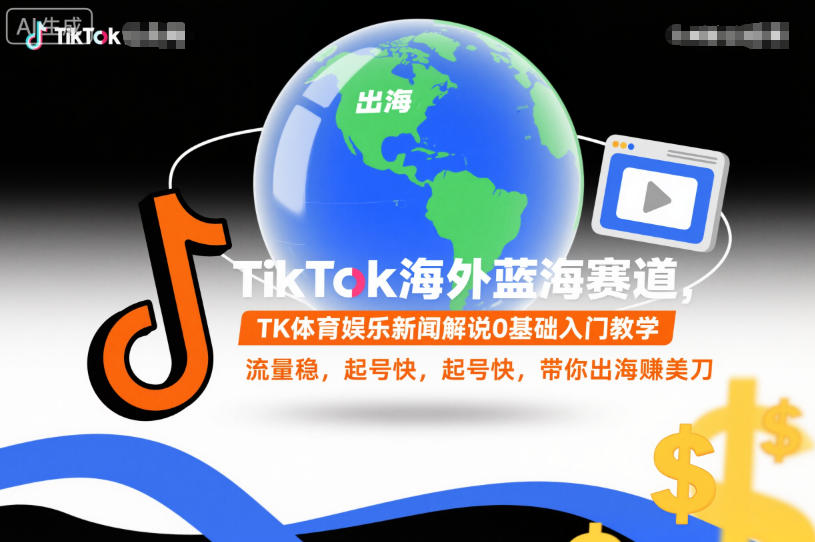 TikTok海外蓝海赛道，TK体育娱乐新闻解说0基础入门教学，流量稳，起号快，带你出海賺美刀-洛柒笔记