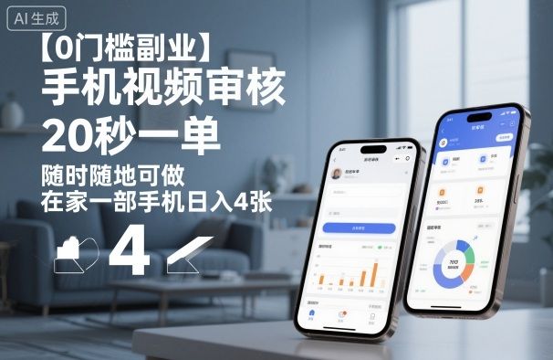 【0门槛副业】手机视频审核，20秒一单，随时随地可做，在家一部手机日入4张-洛柒笔记
