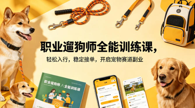 职业遛狗师全能训练课，轻松入行，稳定接单，开启宠物赛道副业-洛柒笔记