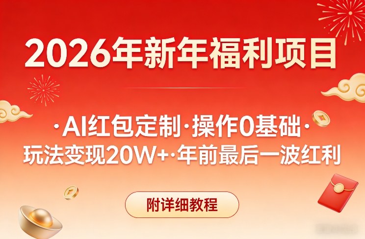 新年福利项目，AI红包定制，操作0基础，玩法变现20W+年前最后一波红利，附详细教程-洛柒笔记