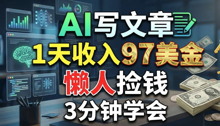 AI写文章，1天收入97美刀，懒人捡钱，3分钟学会，长久的被动收入-洛柒笔记