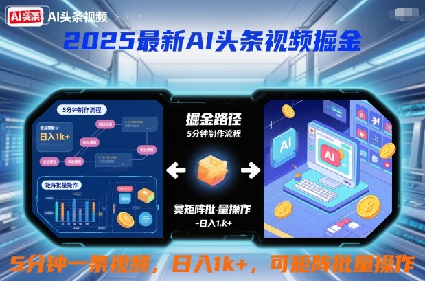 2025最新AI头条视频掘金，5分钟一条视频，日入1k＋，可矩阵批量操作-洛柒笔记