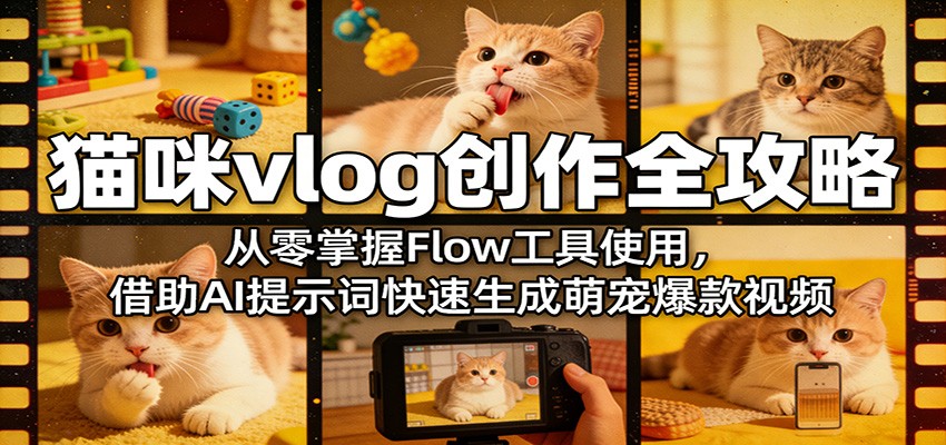 猫咪vlog创作全攻略：从零掌握Flow工具使用，借助AI提示词快速生成萌宠爆款视频-洛柒笔记
