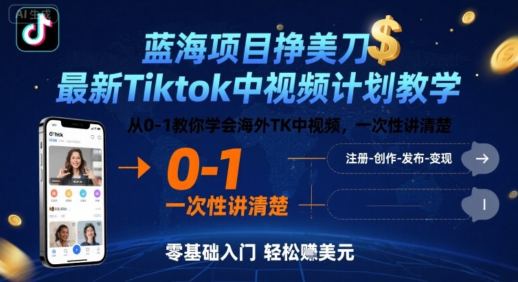 蓝海项目挣美刀，最新Tiktok中视频计划教学，从0-1教你学会海外TK中视频，一次性讲清楚-洛柒笔记