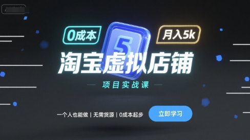 淘宝虚拟店铺项目实战课，一个人也能做，无需货源、0成本起步，月入5k-洛柒笔记