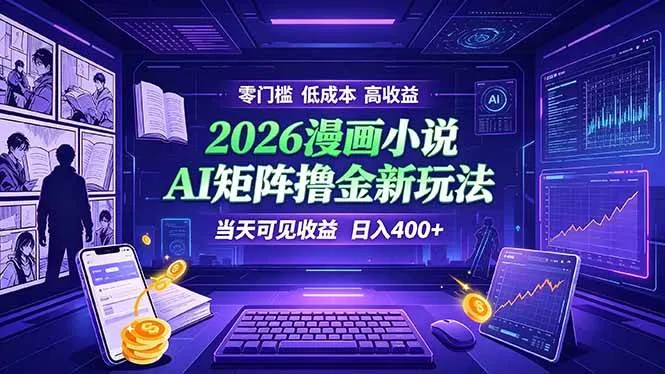 爆款小说漫画大阅读 ai矩阵操作 当天可见收益 日入400+ 零门槛 高收益-洛柒笔记