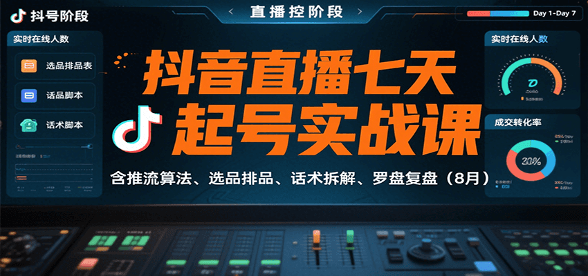 抖音直播七天起号实战课：含推流算法、选品排品、话术拆解、罗盘复盘（8月）-洛柒笔记