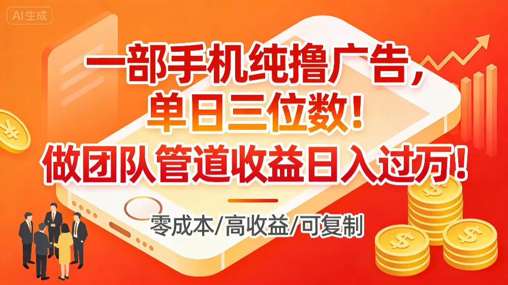 一部手机纯撸广告，单日三位数！做团队管道收益日入过万！-洛柒笔记
