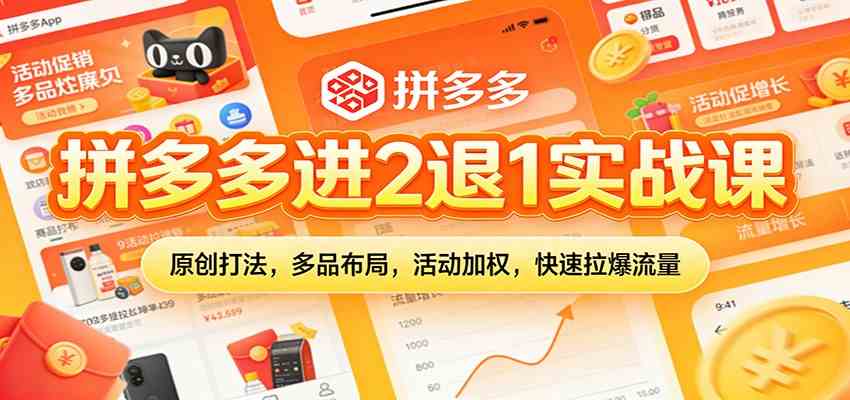 拼多多进2退1实战课：原创打法，多品布局，活动加权，快速拉爆流量-洛柒笔记