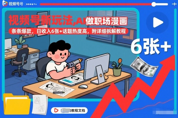 视频号新玩法，AI做职场漫画，条条爆款，日收入6张+话题热度高，附详细拆解教程-洛柒笔记