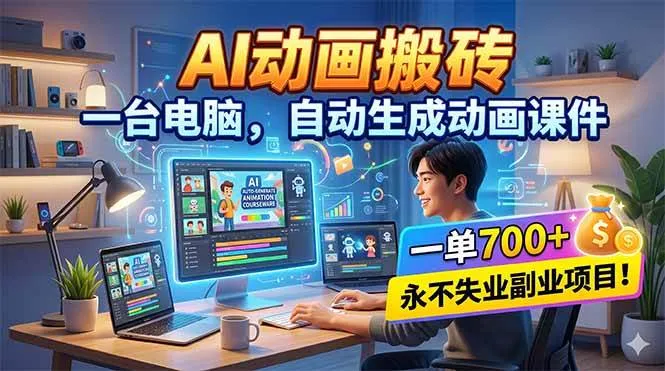 AI动画搬砖，一台电脑，自动生成动画课件，一单800+ 永不失业副业项目！-洛柒笔记