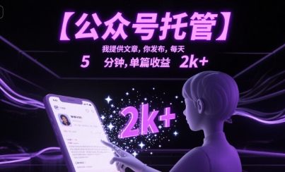 【公众号托管 】我提供文章，你发布，每天5分钟，单篇收益2k+【揭秘】-洛柒笔记