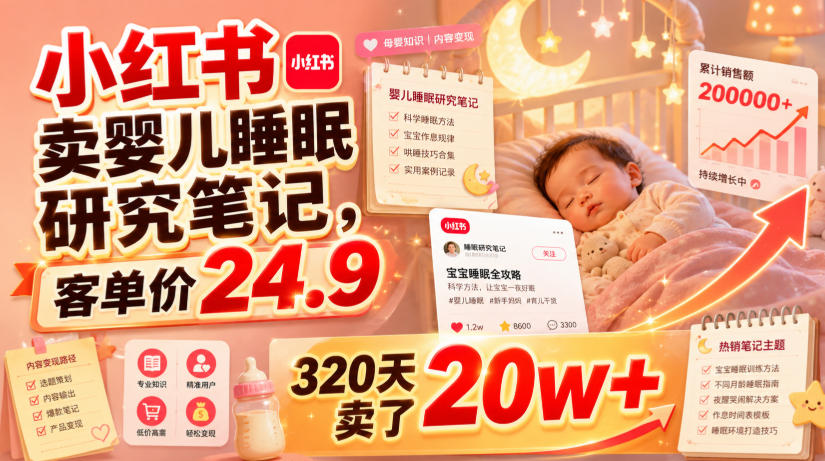 小红书卖婴儿睡眠研究笔记，客单价24.9，320天卖了20w+-洛柒笔记